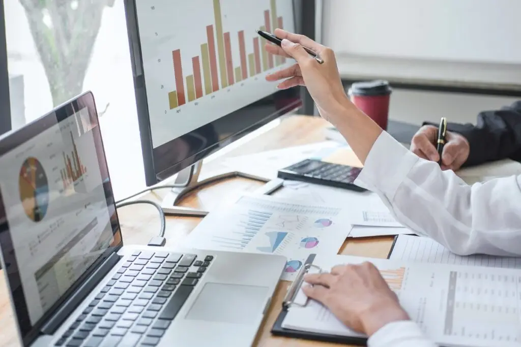 Houston digital marketing agency team reviewing data on computer