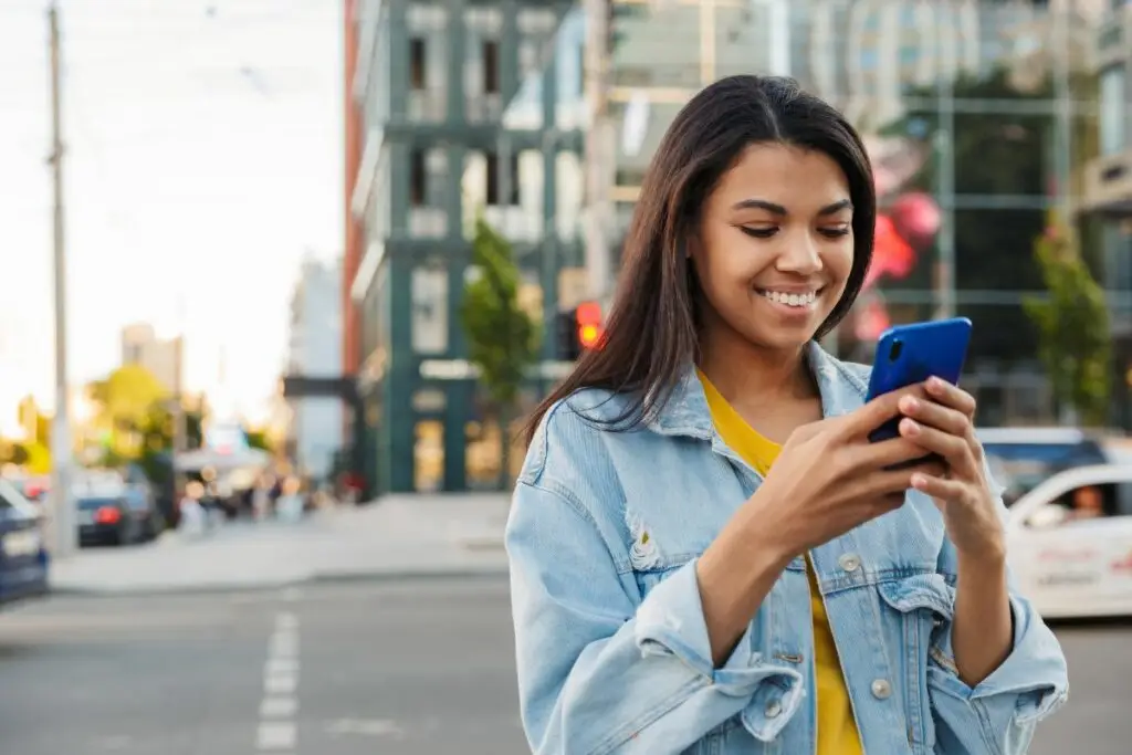 woman searching for local business with Houston SEO